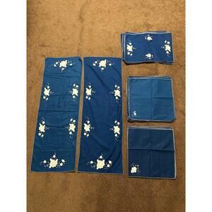 Vintage Dark Blue Runners, Placemats, and Napkins